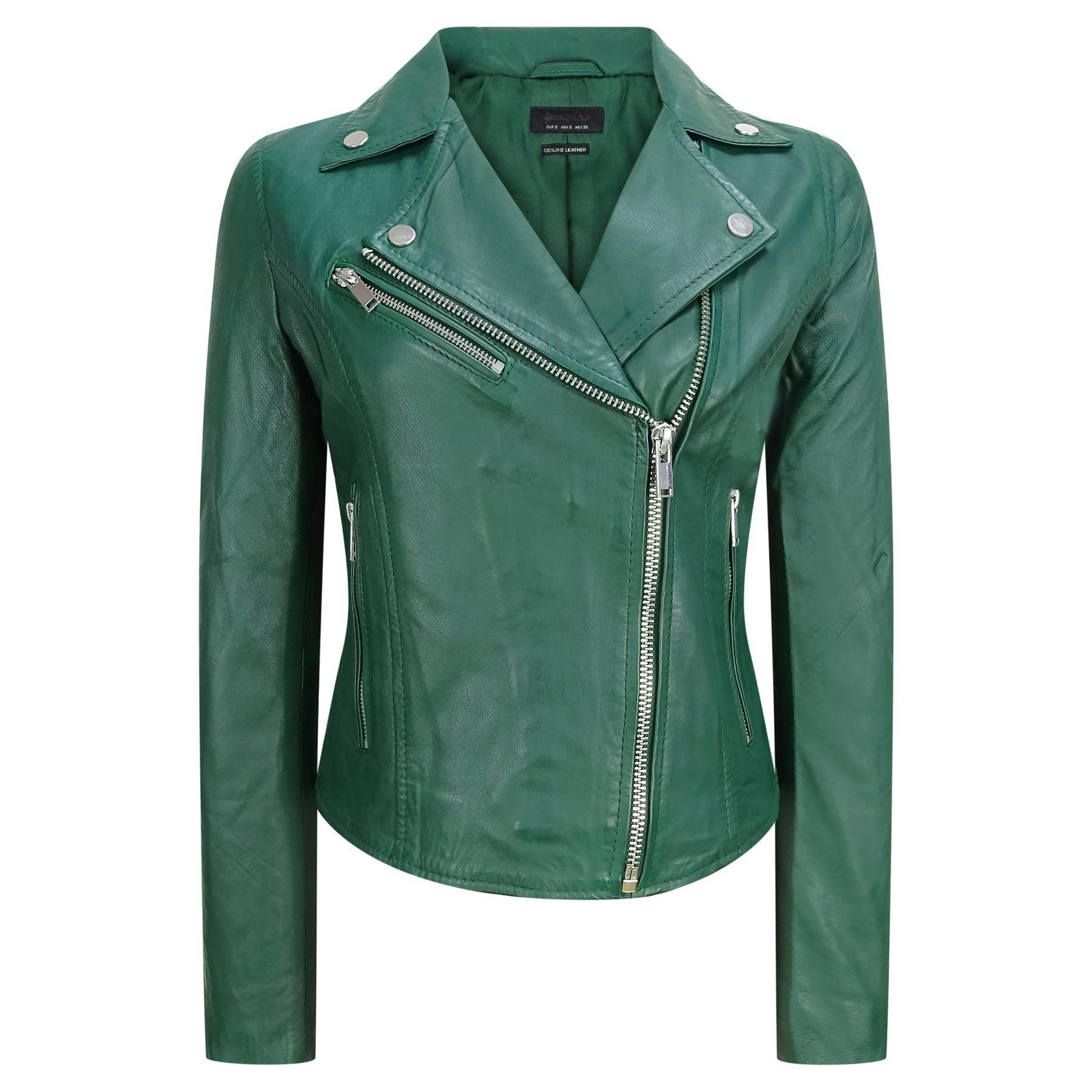 Womens Real Leather Biker Jacket Cross Zip Soft Slim Fit Brando Tan Brown Black Red Yellow - Knighthood Store