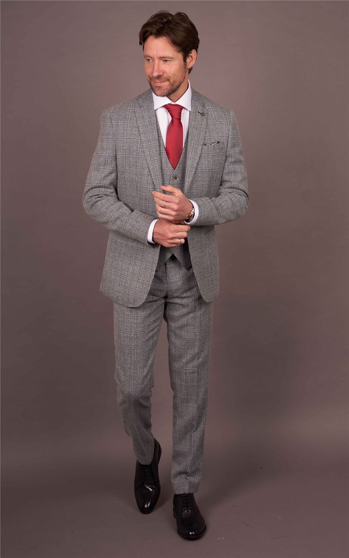Parker - Men's Grey Classic Check Slim Fit 3 Piece Suit