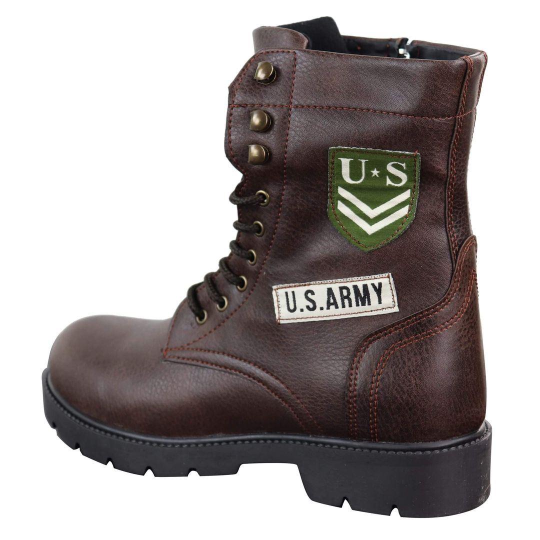 Mens US Military Army Laced Zip Ankle Boots Casual Combat Hiking PU Leather - Knighthood Store