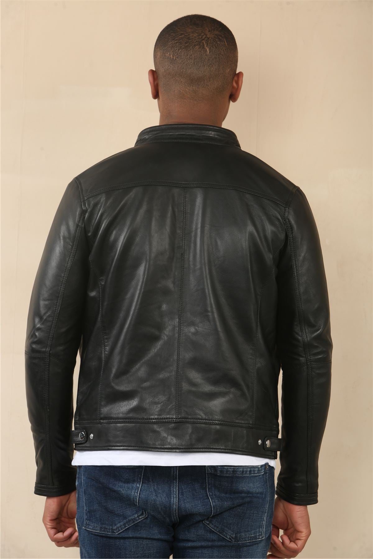 Men's Black Racer Striped Biker Leather Jacket