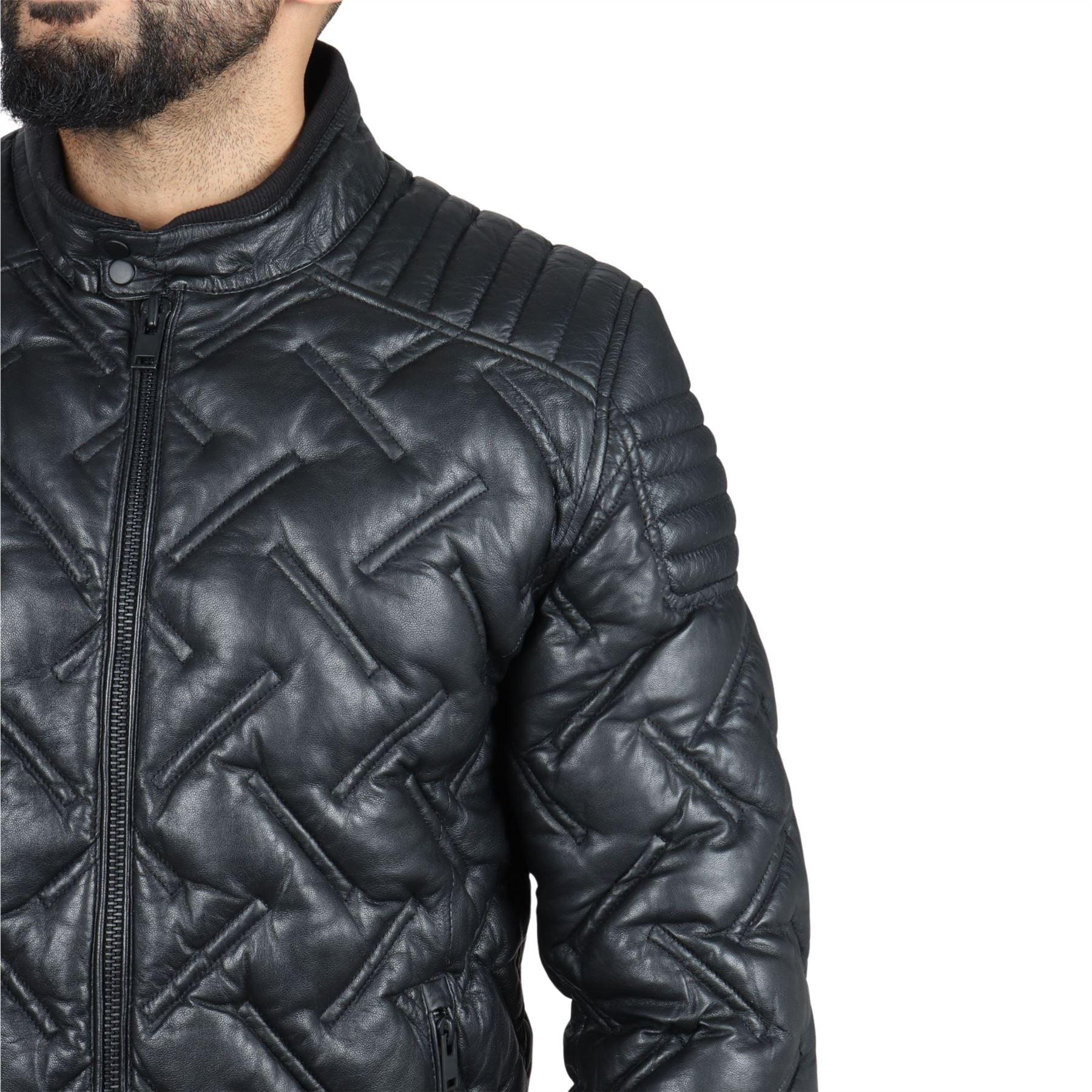 Men's Quilted Puffer Padded Biker Motorcycle Style Real Leather Jacket - Knighthood Store