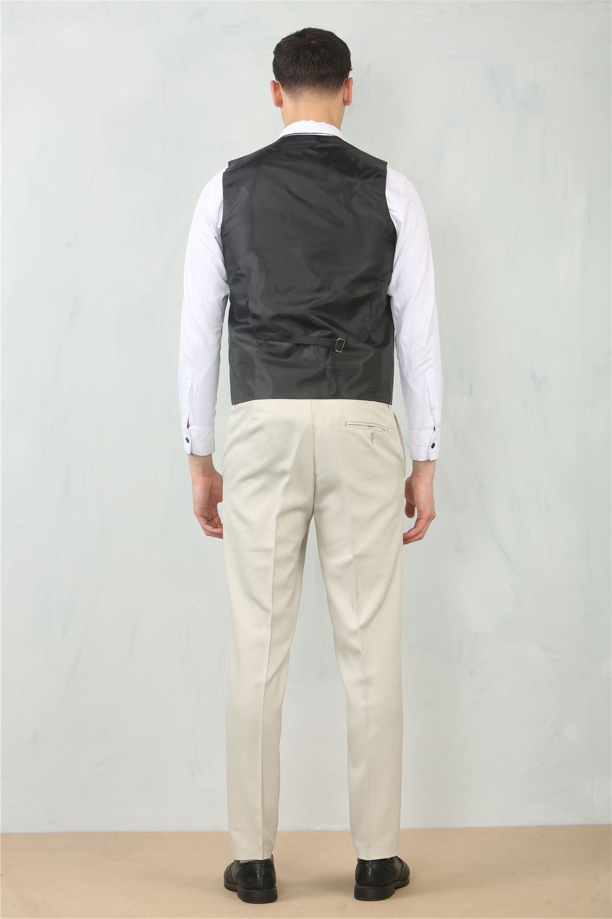 Men's 3 Piece Suit Cream Beige Tailored Fit Wedding Classic Prom Formal Textured