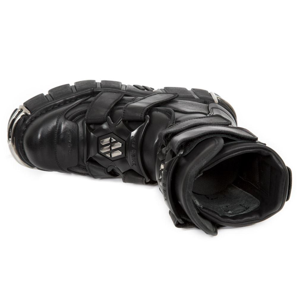 New Rock Boots M-422-S1 Unisex Metallic Black Leather Platform Gothic Boots - Knighthood Store