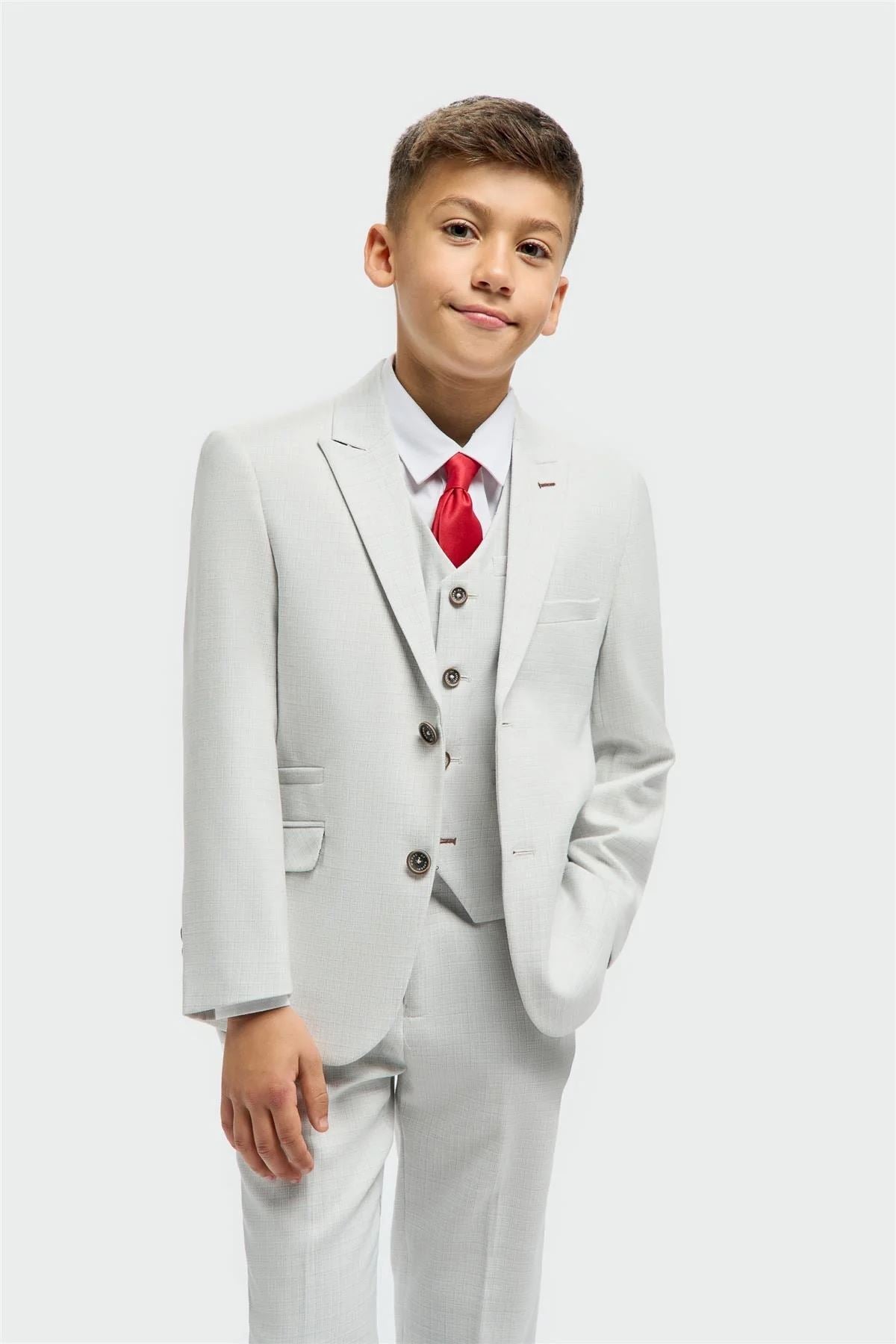 Boys Suit 3 Piece Grey Tailored Fit Wedding Formal Outfit