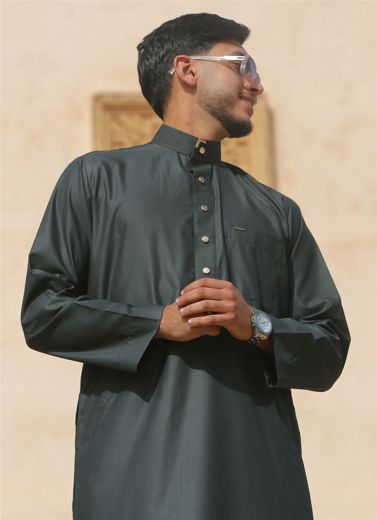 TT-005 - Men's Saudi Emirati Thobe Arab Nehru High Collar