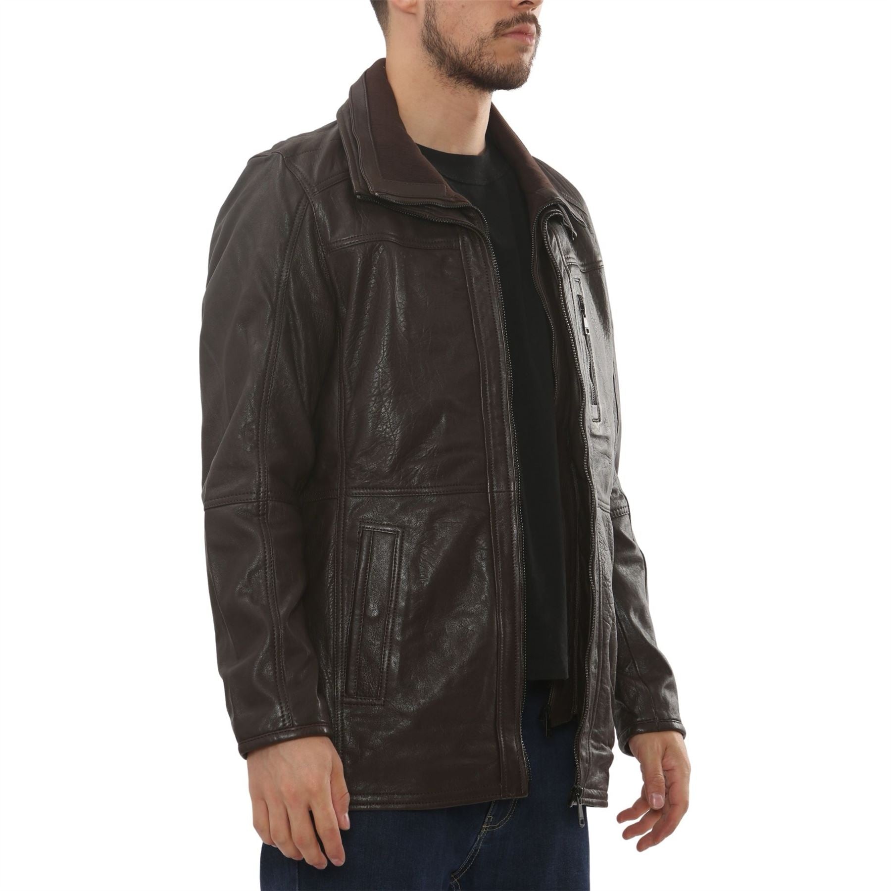 Men's Leather Motorcycle Jacket Classic Biker Coat