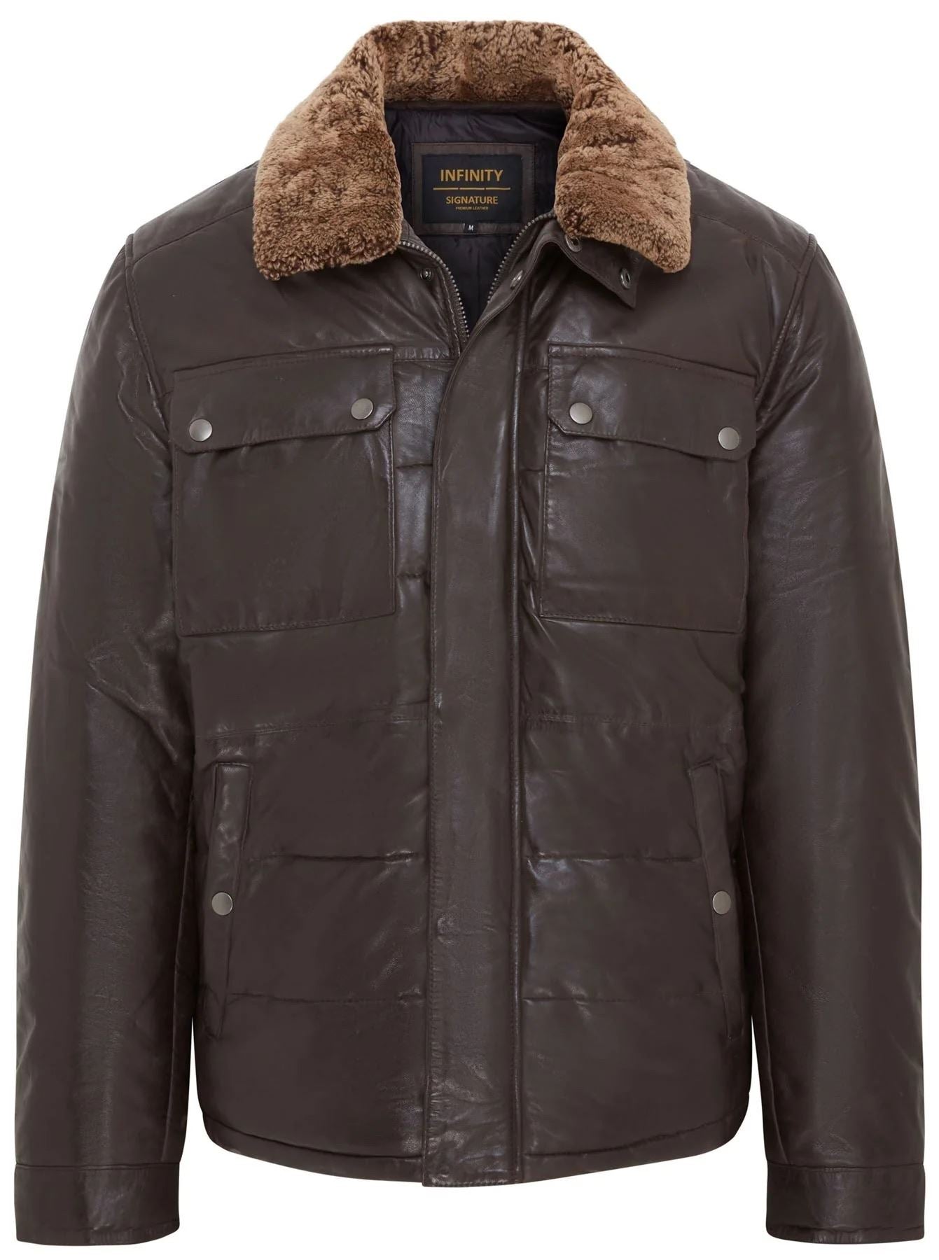 Men's Quilted Faux Fur Collar Leather Jacket