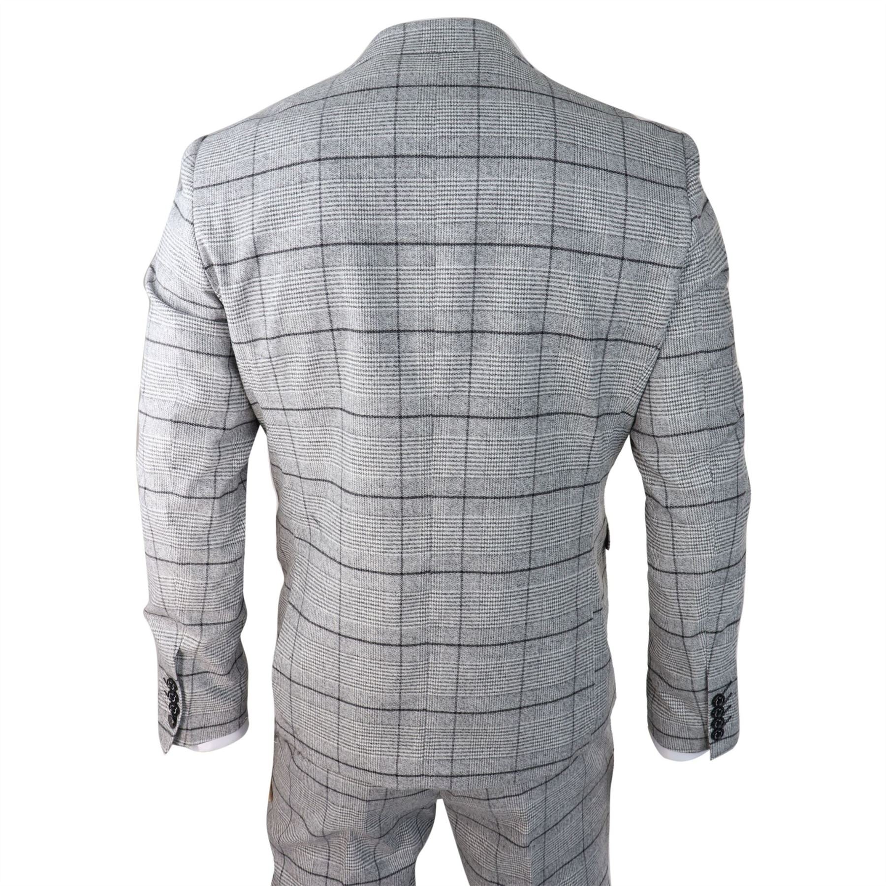 Mens Grey Check Black Tweed 3 Piece Suit Vintage Classic 1920s Wedding