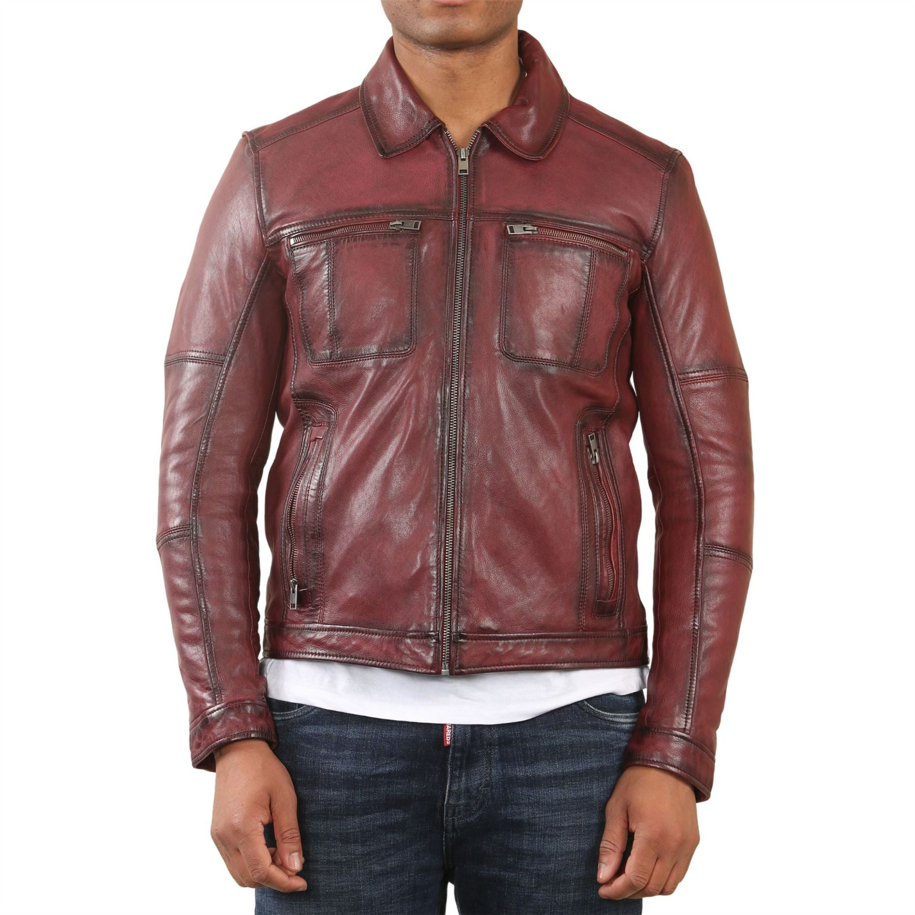 Men's Classic Collar Leather Biker Jacket