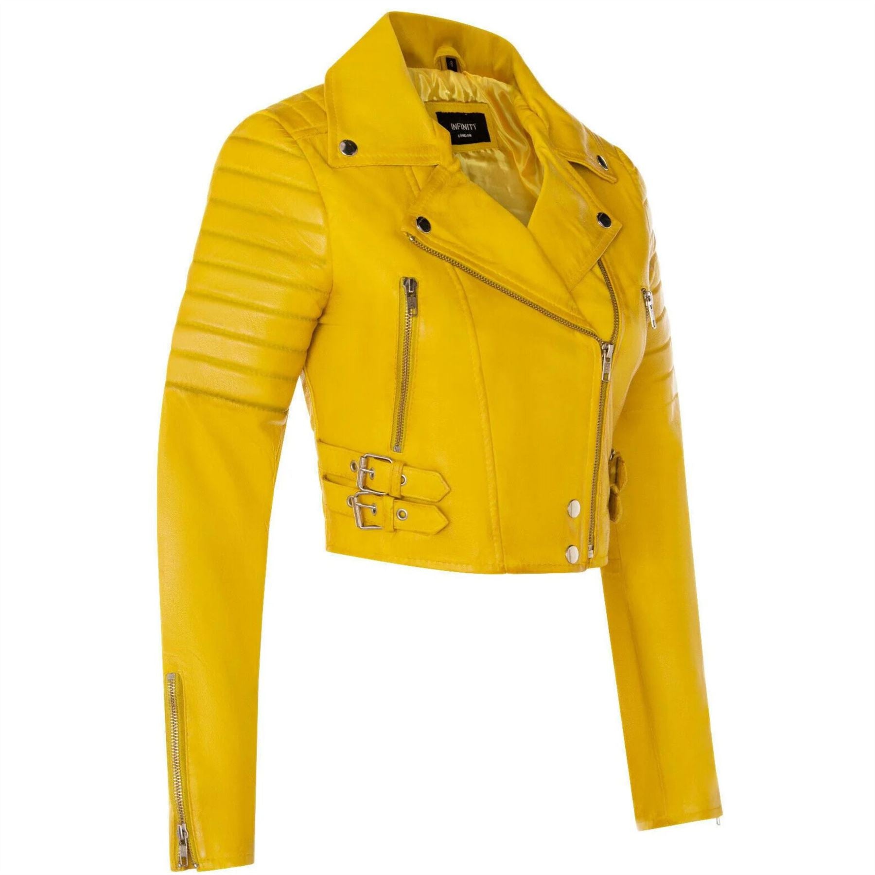 Women's Real Leather Short Cropped Length Biker Jacket