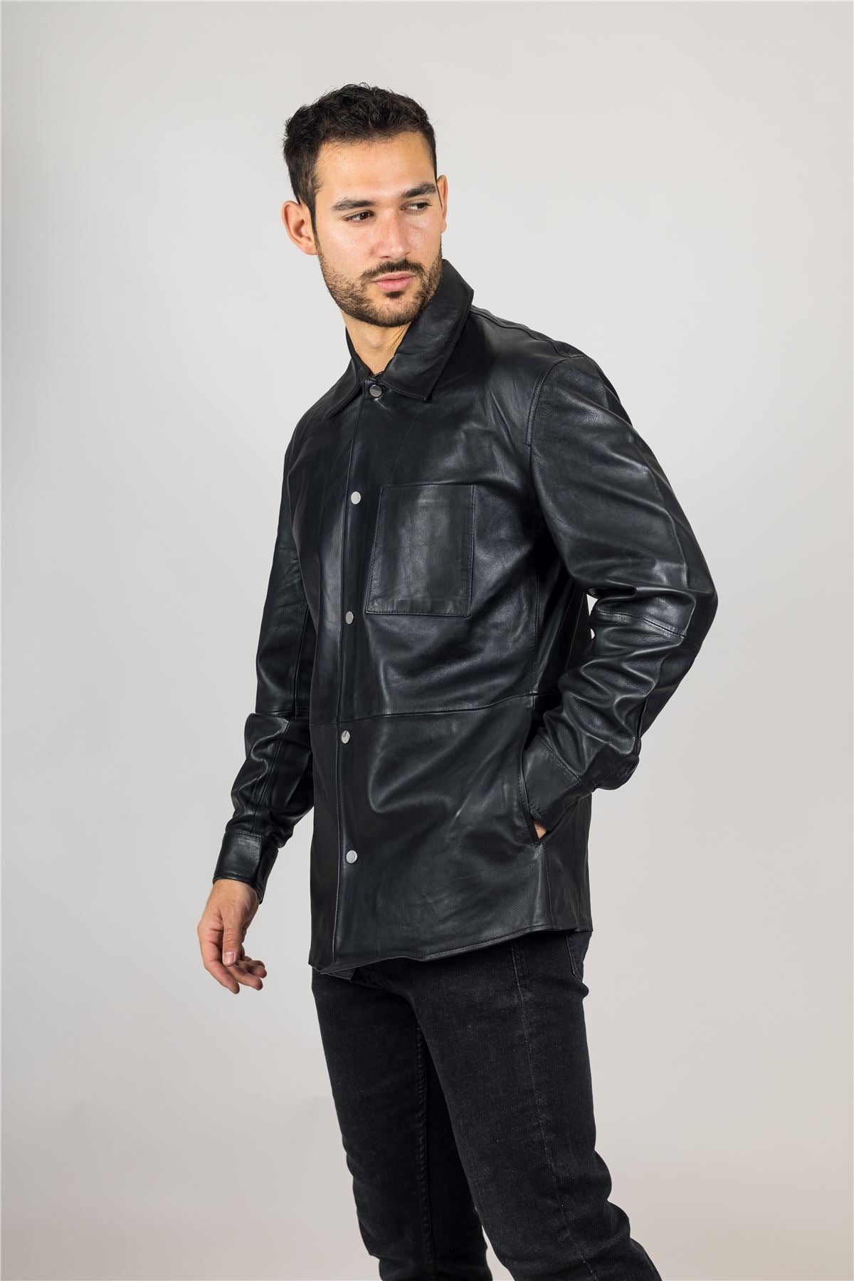 Men's Leather Shirt Western Trucker Jacket