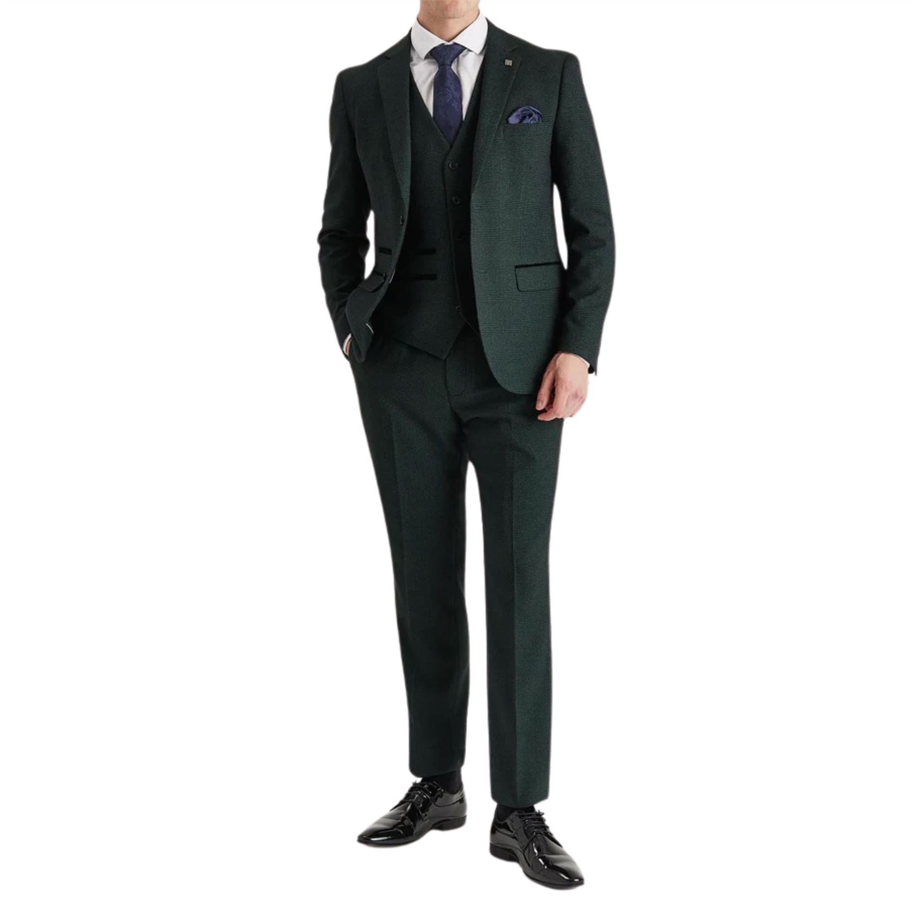 Regent - Men's Green 3 Piece Prince Of Wales Checked Suit