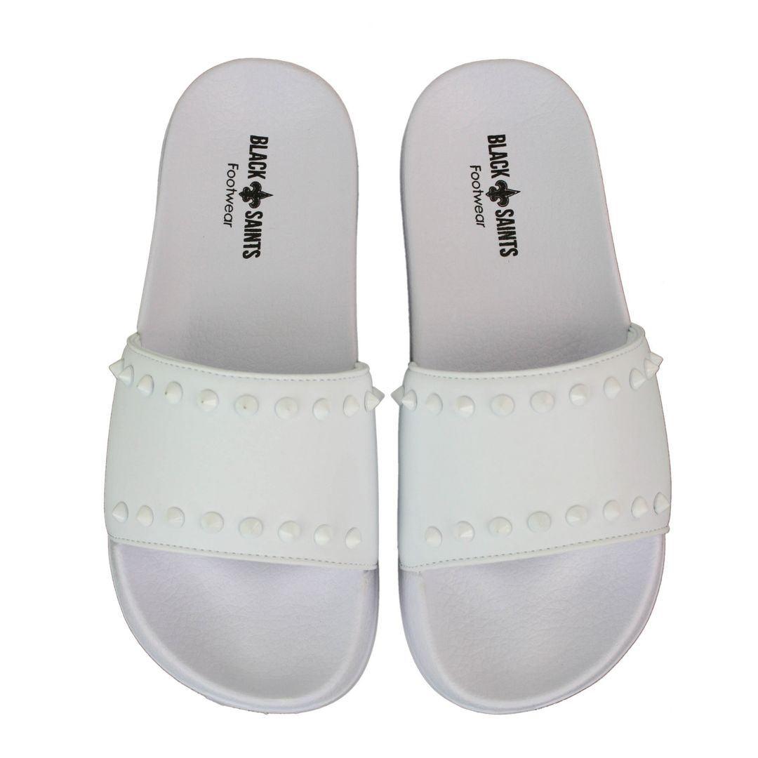 Mens Black White Stripes Spikes Flip Flops Slippers Summer Beach Casual Walking - Knighthood Store