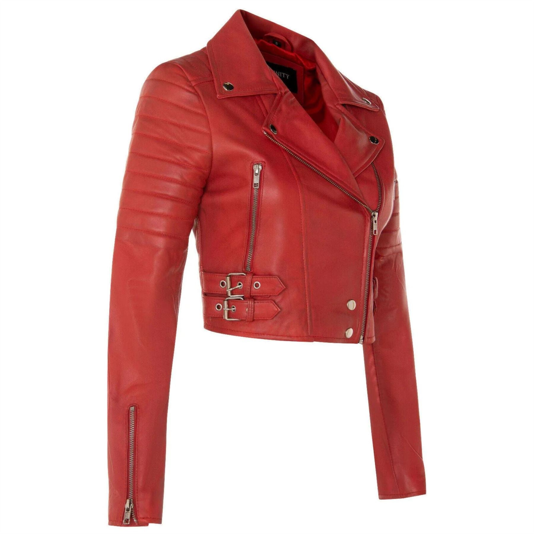 Women's Real Leather Short Cropped Length Biker Jacket