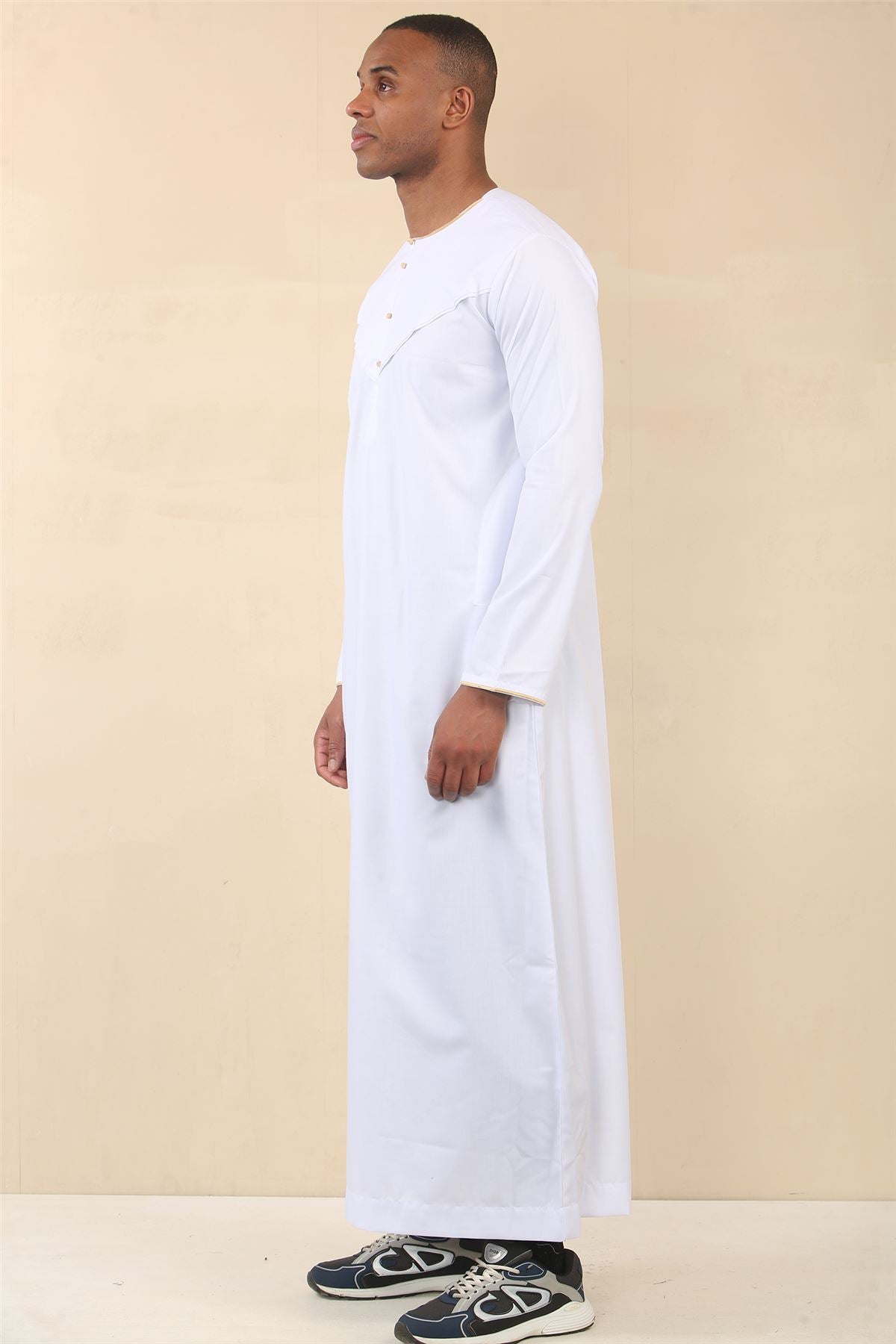 Men's Thobe Emirati Omani Jubba Islamic Clothing Muslim Kaftan Eid Robe Arab Gold Embroidery