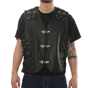 Men's Leather Motorcycle Vest Black Biker Waistcoat