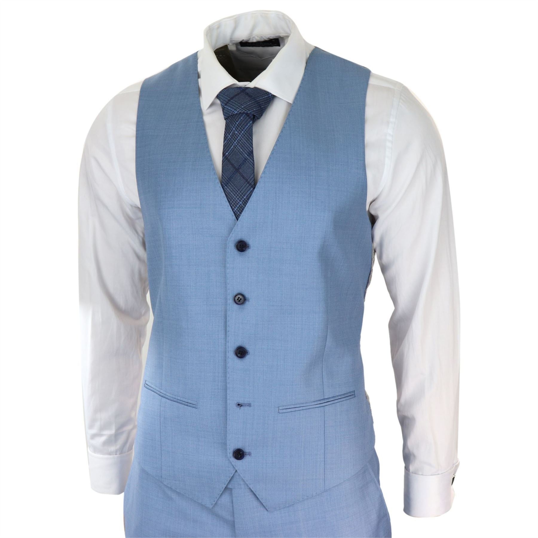 Mens Light Blue Sky 3 Piece Suit Classic Stitch Wedding Summer Prom Classic