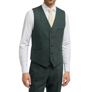Thomas - Men's Olive Wool Blend Herringbone Tweed Waistcoat
