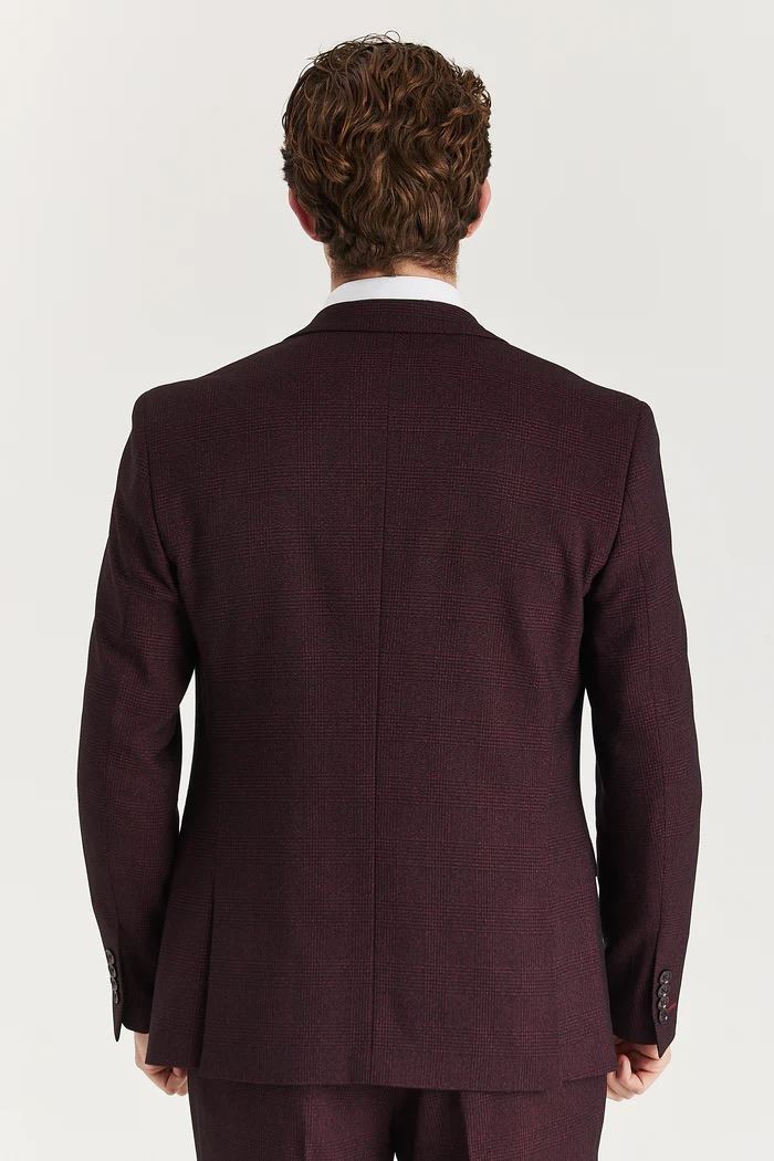 Regent - Men's Wine Checked Tailored Fit Blazer