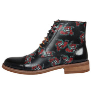 Men's Boot Black Oxford Floral Skull Print Lace Up Leather Dress Ankle Boots