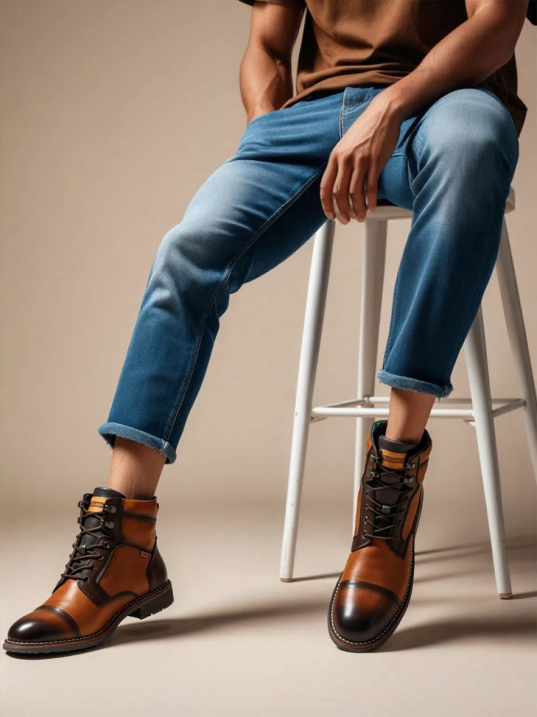 York - Men's Cuero Brown Lace Up Leather Ankle Boots