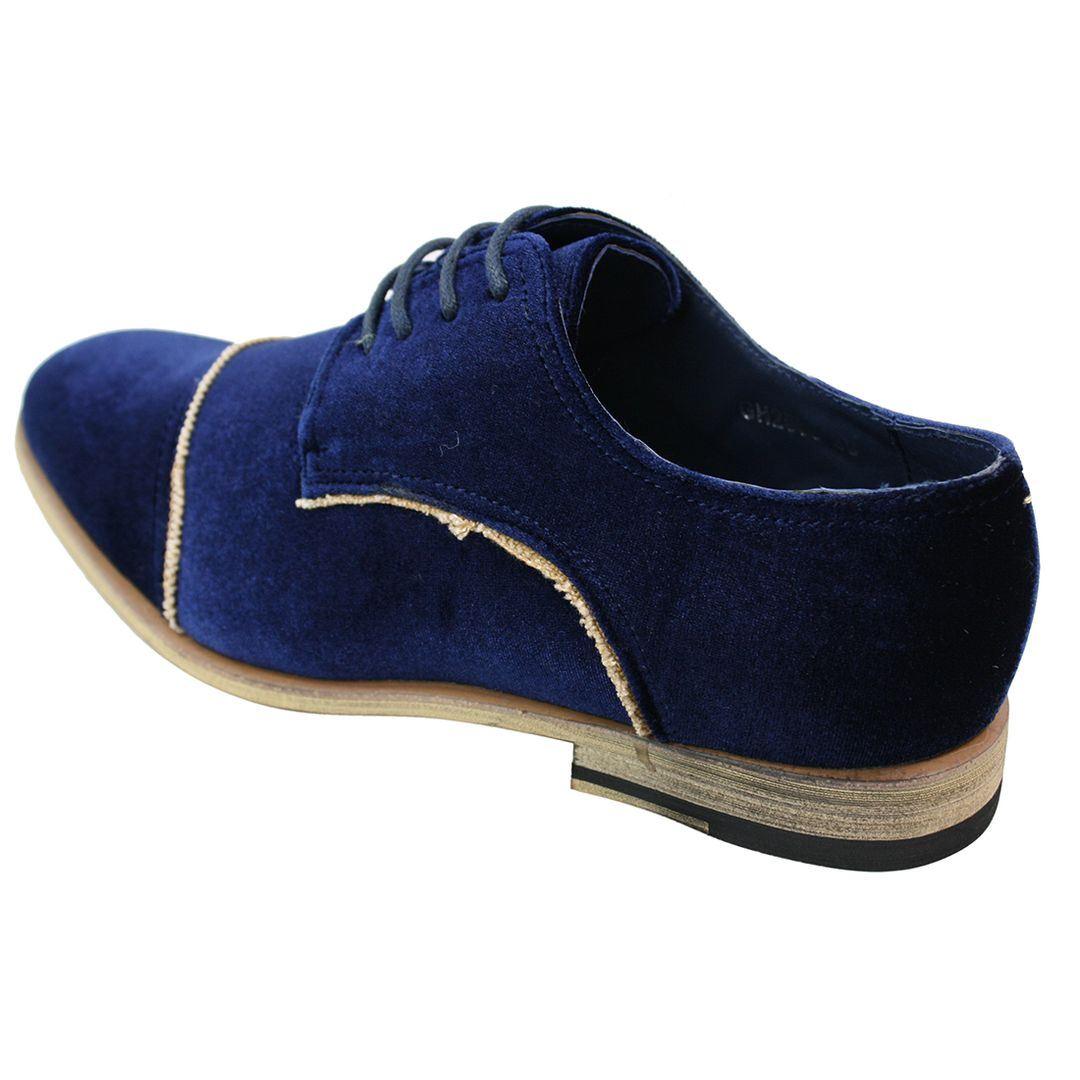 Mens Velvet Feel Shoes Blue Black Laced Smart Casual 5 6 7 8 9 10 11 - Knighthood Store