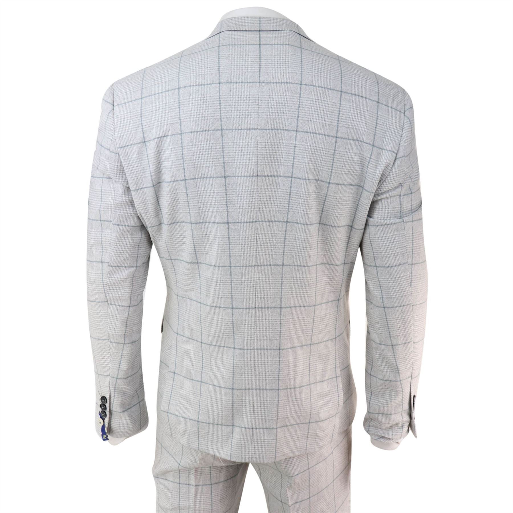 Mens Light Grey Check 3 Piece Suit Double Breasted Waoistcoat Tailored Fit
