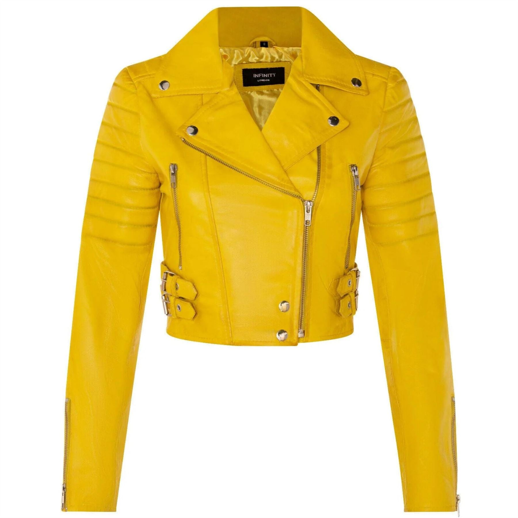 Women's Real Leather Short Cropped Length Biker Jacket