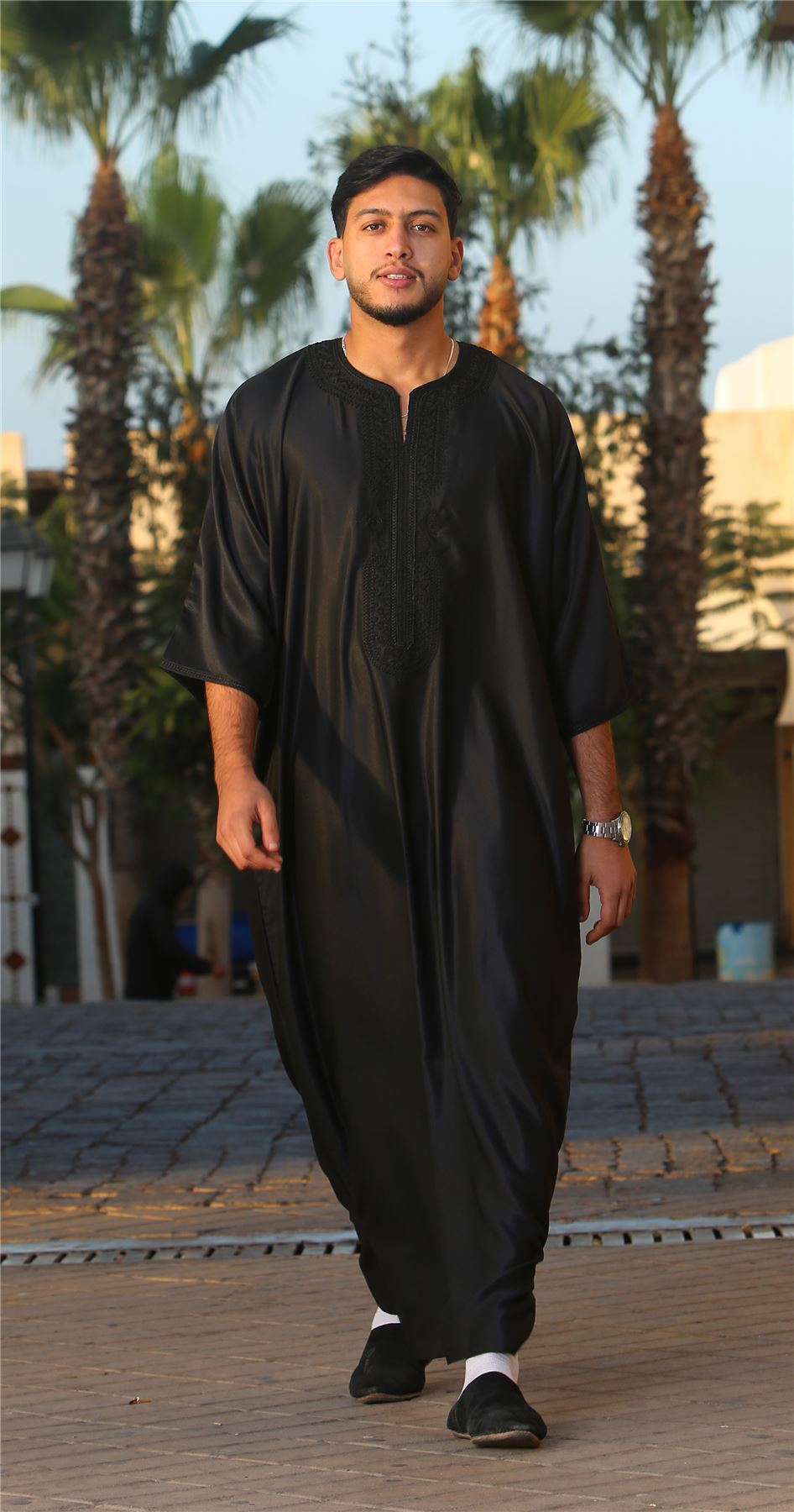 Men's Moroccan Thobe Gandoura Short Sleeve Jubba Islamic Clothing Kaftan Eid Robe Arab Embroidery