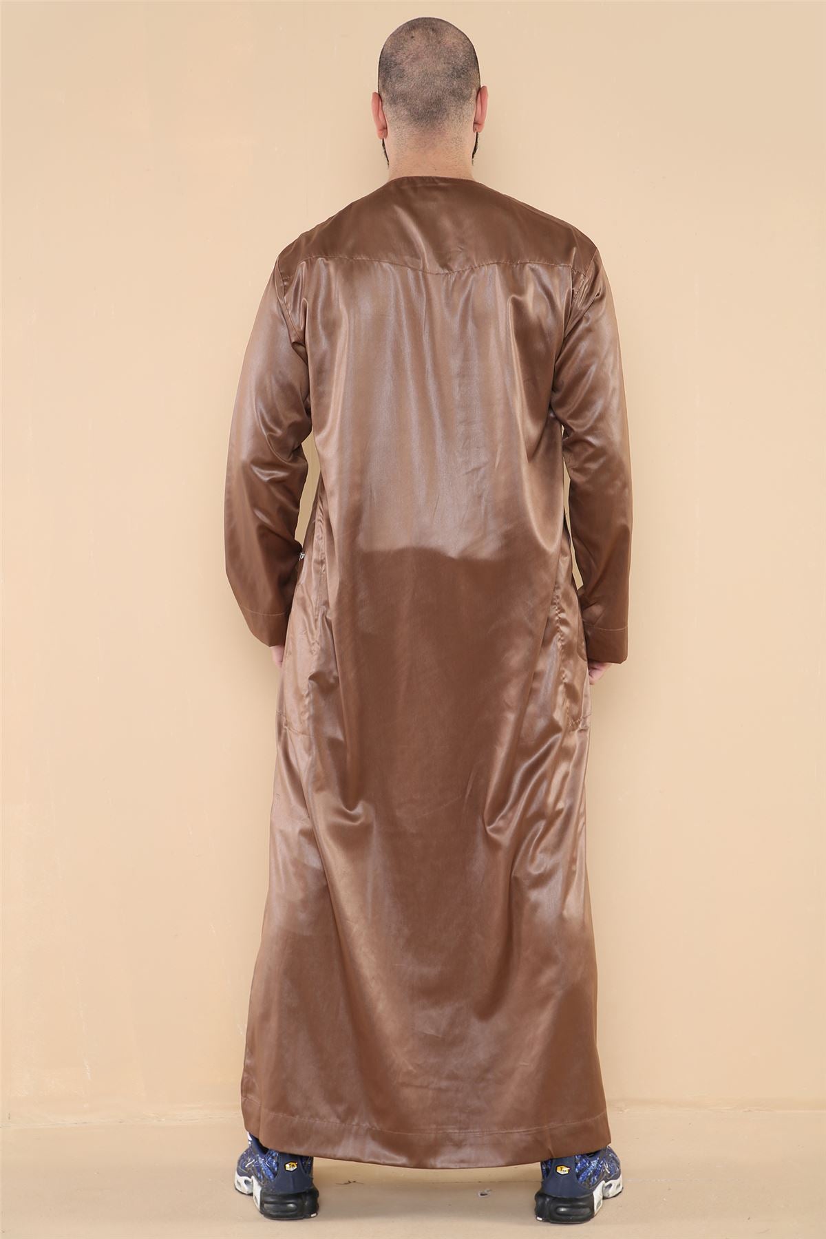 Mens Thobe Jubba Islamic Clothing Muslim Kaftan Emirati Omani Robe Satin Shiny
