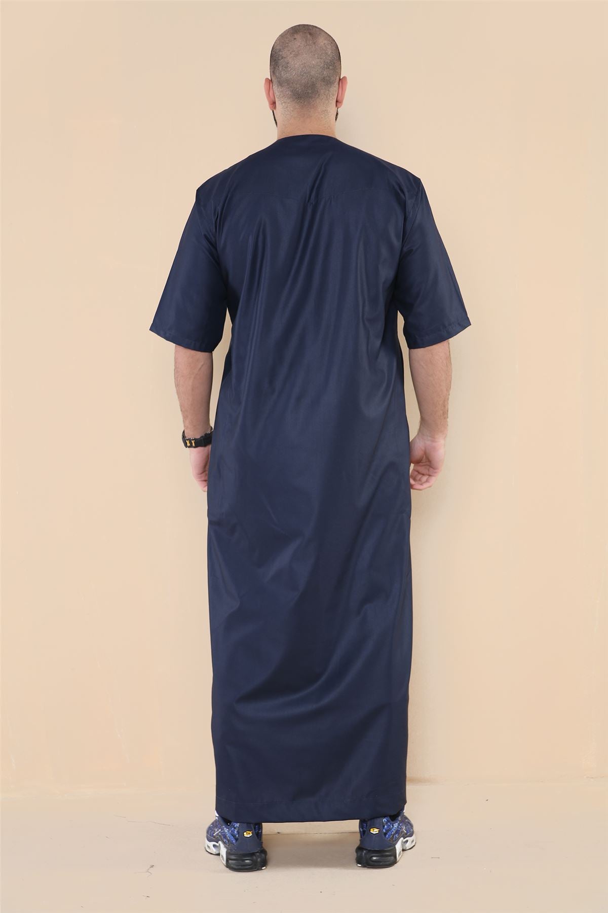 Mens Thobe Jubba Islamic Clothing Kaftan Half Sleeve Robe Moroccan Arab Zipped