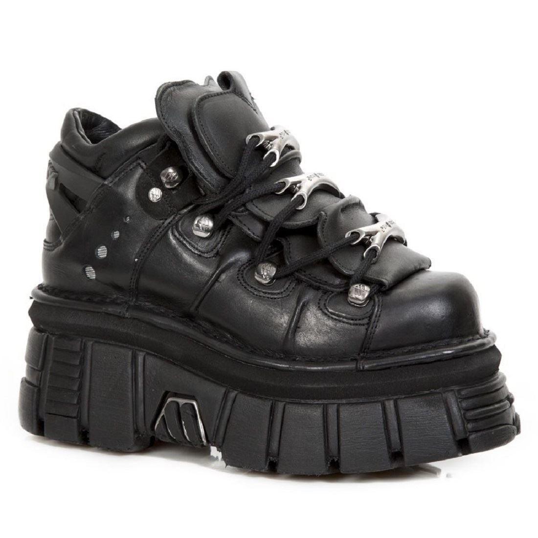 New Rock M.106-S29 TOWER SHOES Metallic Black Leather Biker Gothic Boots - Knighthood Store