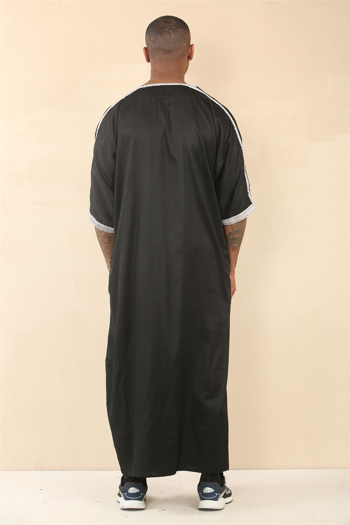 Men's Moroccan Thobe Short Sleeve Gandoura Embroidery Kaftan Jubba