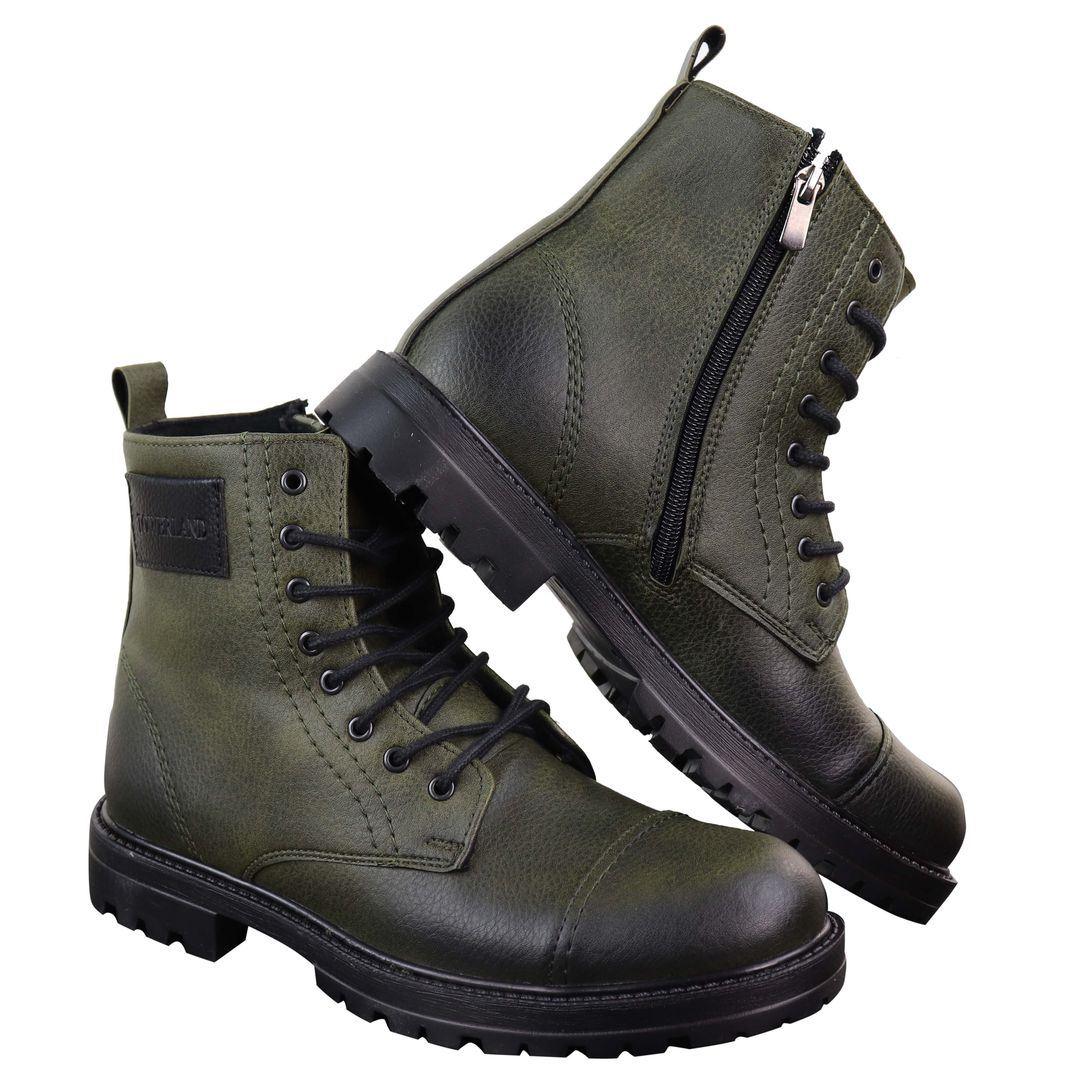 Mens Ankle Boots Military Army Laced Zip Casual Combat Vintage Classic Leather - Knighthood Store
