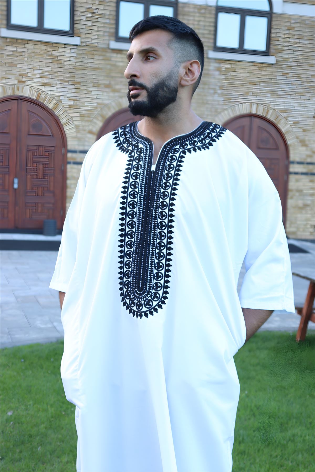 Mens Morrocan Thobe Jubba Islamic Clothing Kaftan Dubai Arabic Robe Half Short Sleeve