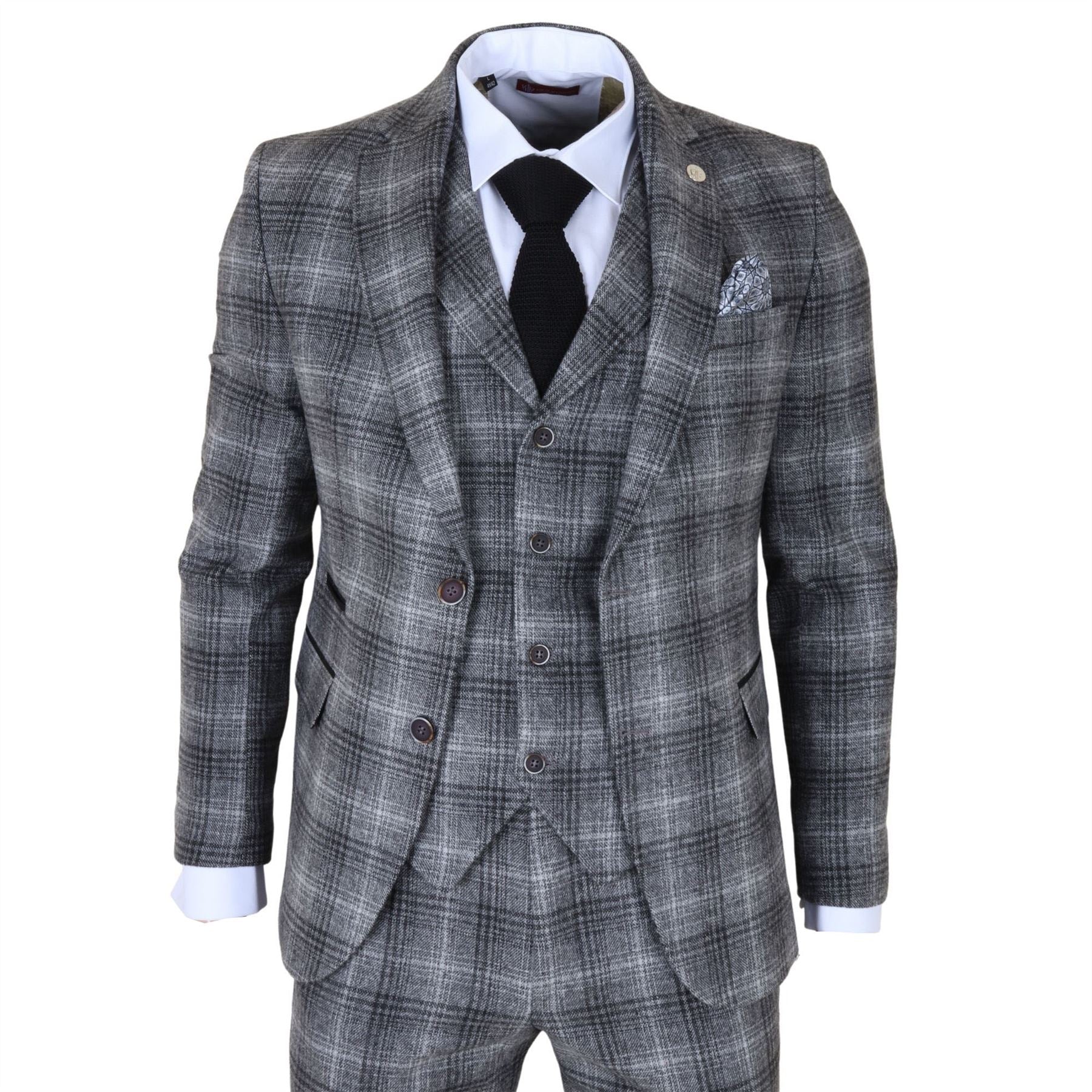 TP-30 - Men's Grey Tweed Check 3 Piece Suit