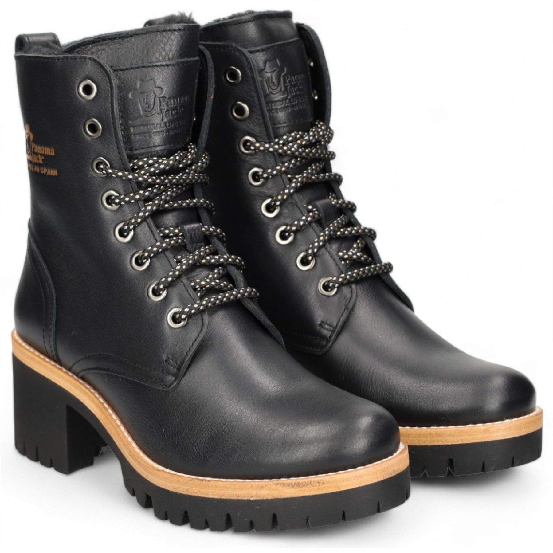 Padma B11 - Women's Black Block Heel Leather Ankle Boots