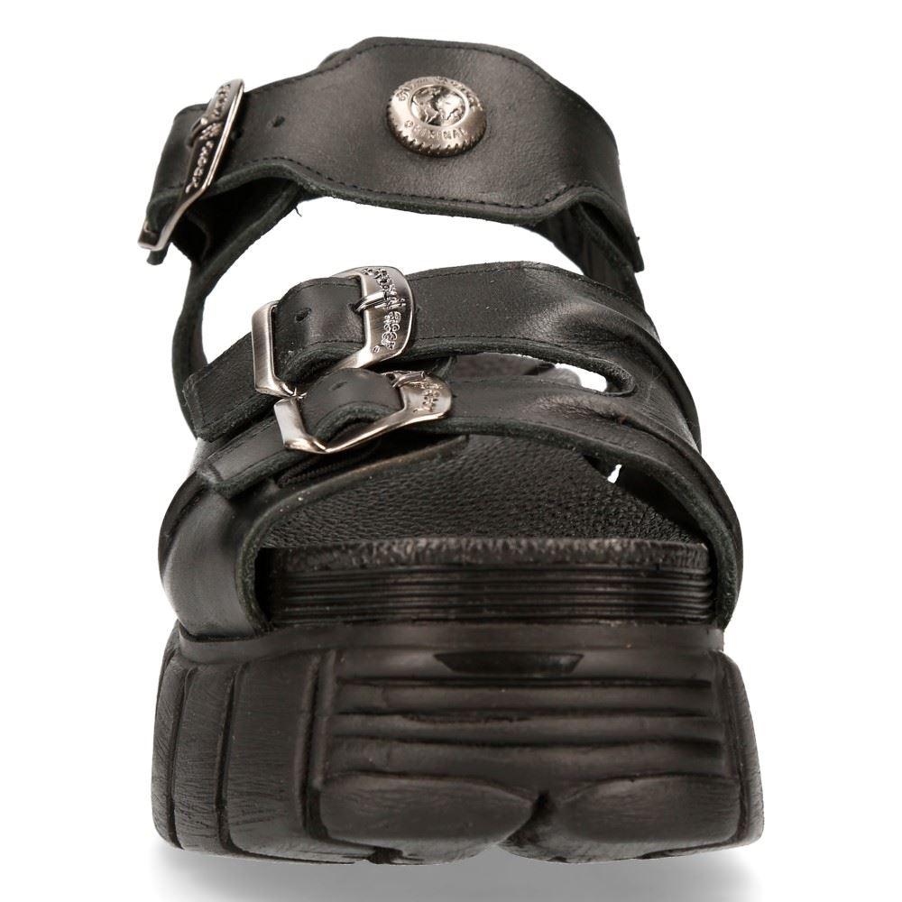 New Rock M-BIOS101-C2 Unisex Metallic Black 100% Leather Sandal Punk Rock Boots - Knighthood Store