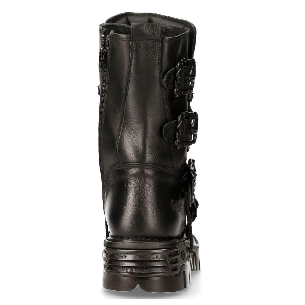 New Rock 391-S18 Black Leather Mid Calf Boots - Knighthood Store
