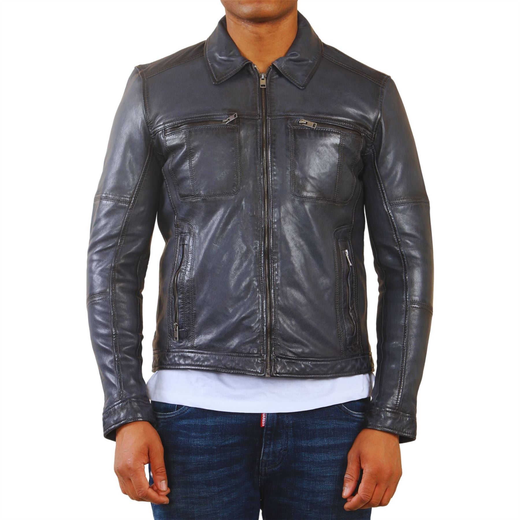 Men's Classic Collar Leather Biker Jacket