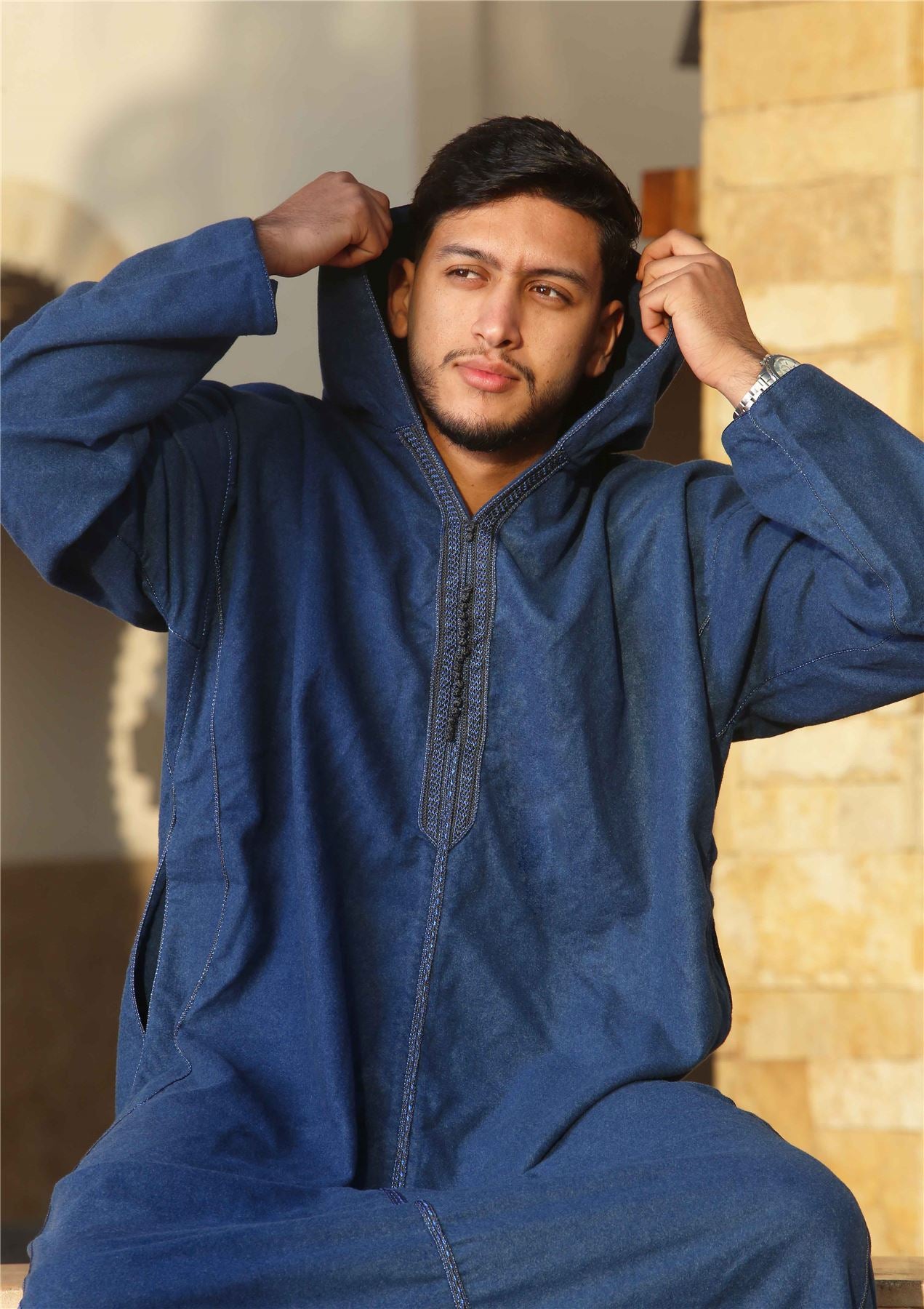 Men's Moroccan Thobe Hooded Djellaba Jubba Islamic Clothing Kaftan Eid Robe Arab Warm Coat