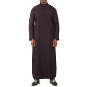 Mens Thobe Jubba Nehru Stand Collar Islamic Clothing Muslim Kaftan Embroidery Eid Robe Saudi | Purple