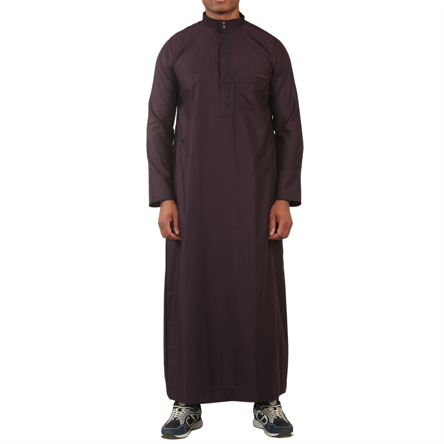 Mens Thobe Jubba Nehru Stand Collar Islamic Clothing Muslim Kaftan Embroidery Eid Robe Saudi | Purple