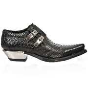 New Rock 7934-S2 Embossed Python Black Leather Buckle West Steel Heel Shoes Boot - Knighthood Store