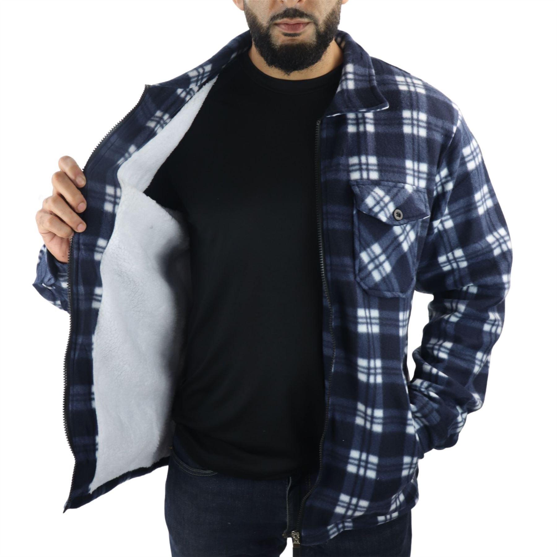 Men's Jumper Thermal Fleece Fur Lined Lumberjack Zipped Check Winter Shirt - Knighthood Store