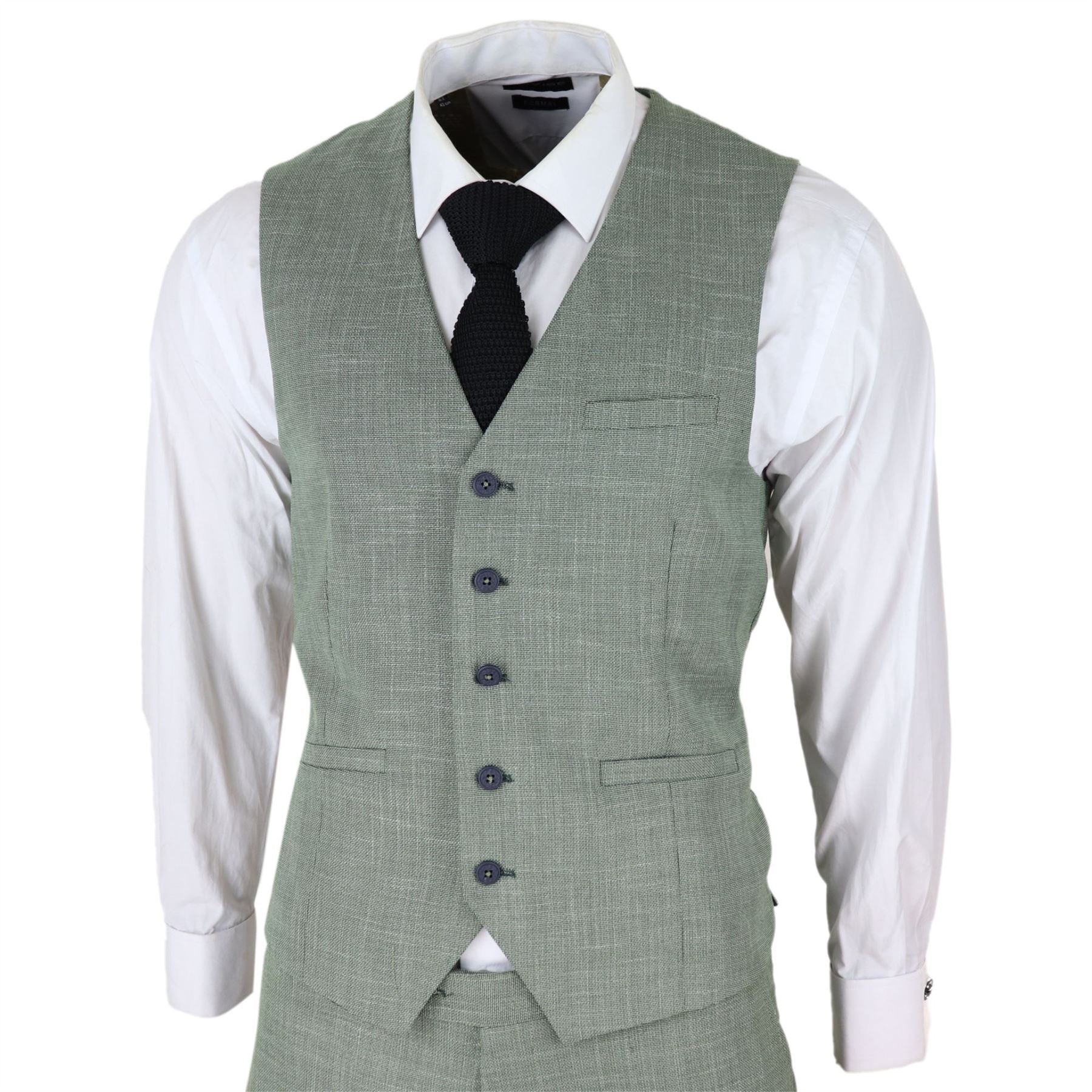Mens 3 Piece Suit Sage Green Summer Linen Tailored Fit Wedding Prom Classic
