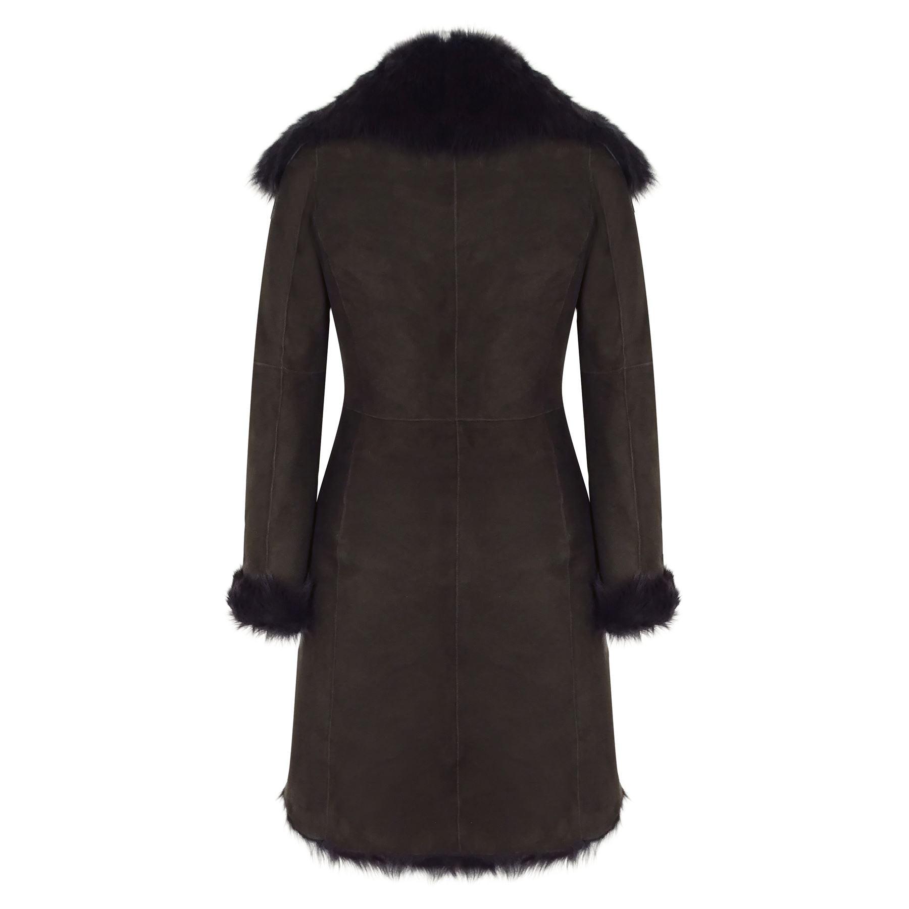 Brown Luxury 3/4 Length Ladies Suede Real Toscana Sheepskin Coat Tailored Fit - Knighthood Store