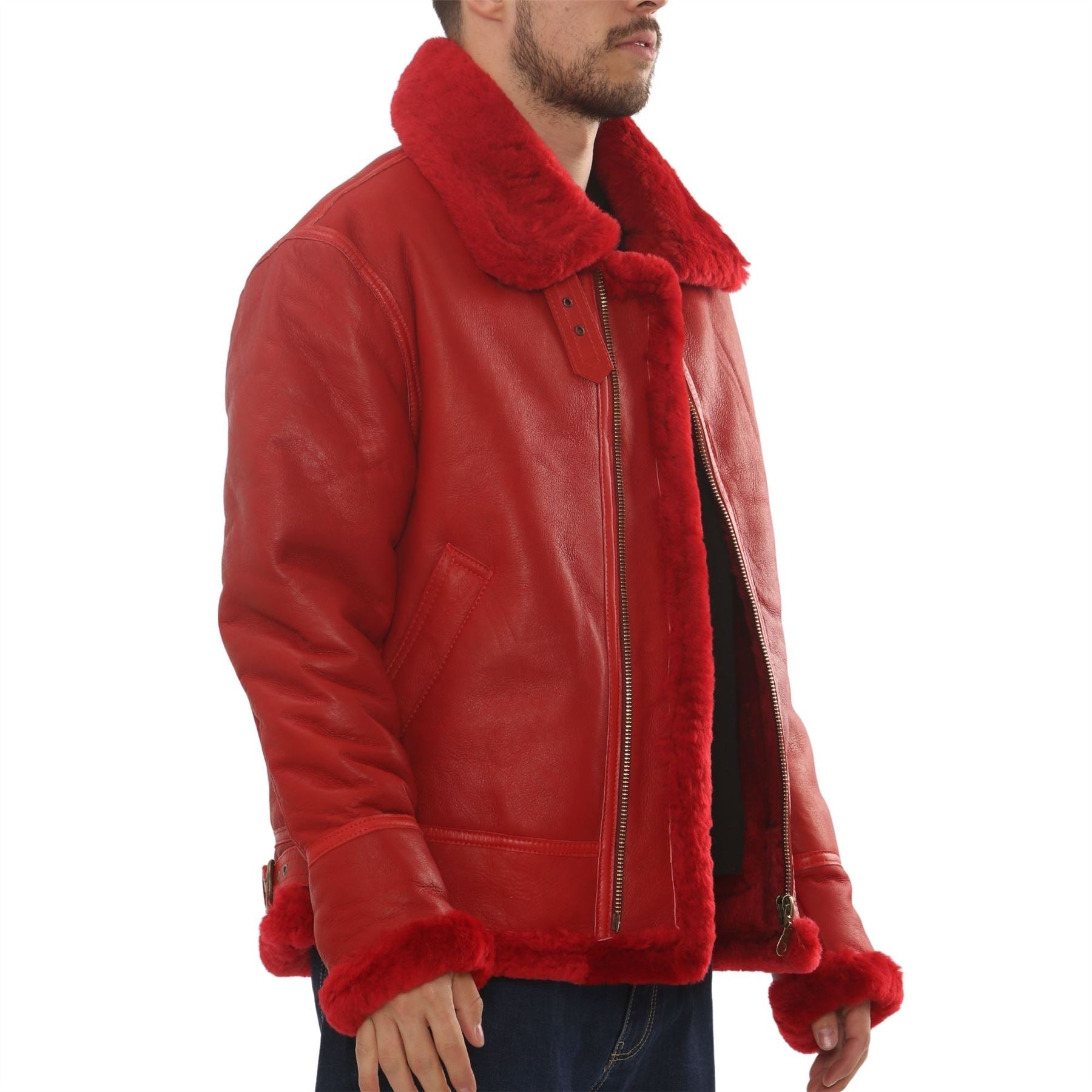 Men's Red Shearling B3 Bomber Leather Jacket