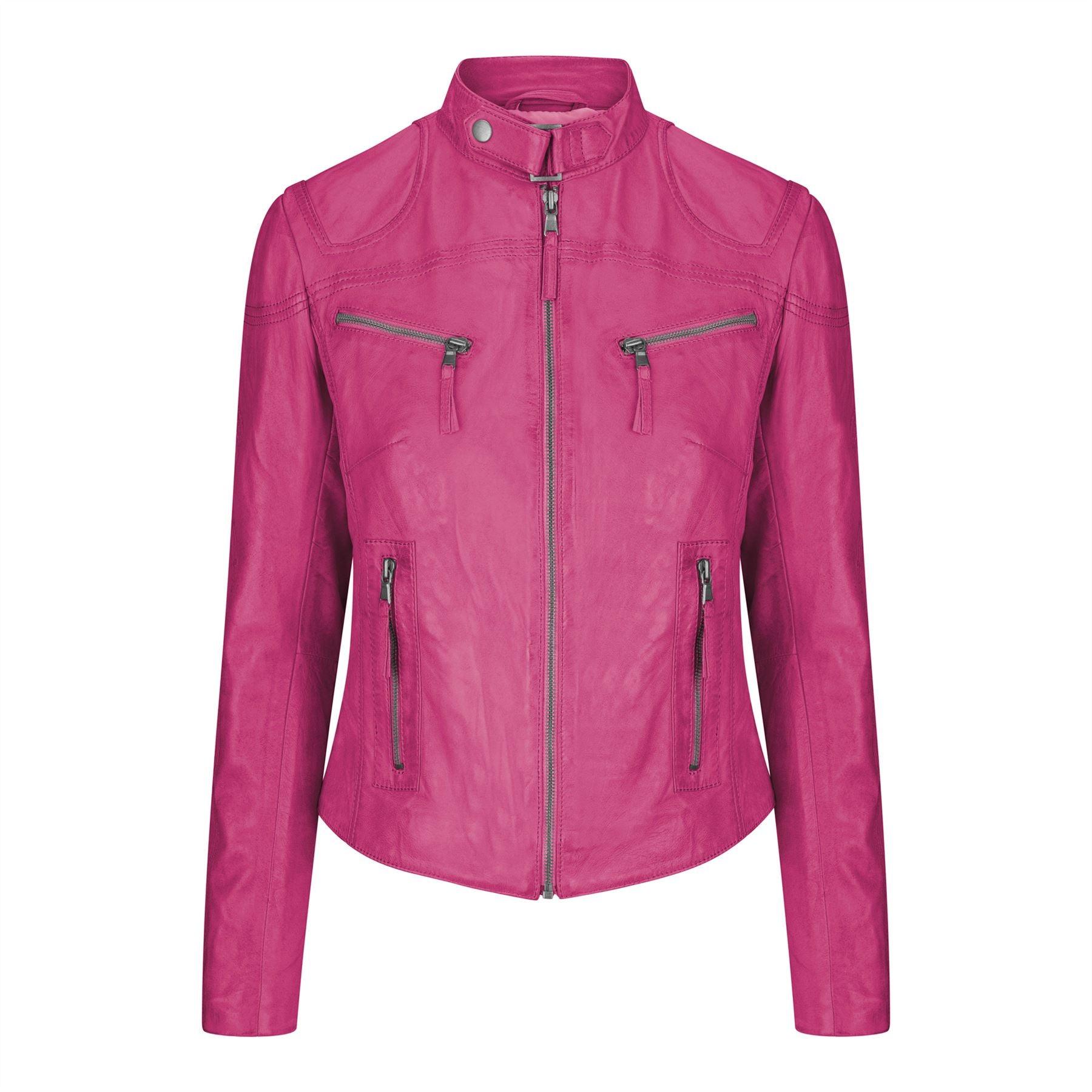 Ladies Women Genuine Real Leather Slim Fit Navy Biker Jacket - Knighthood Store