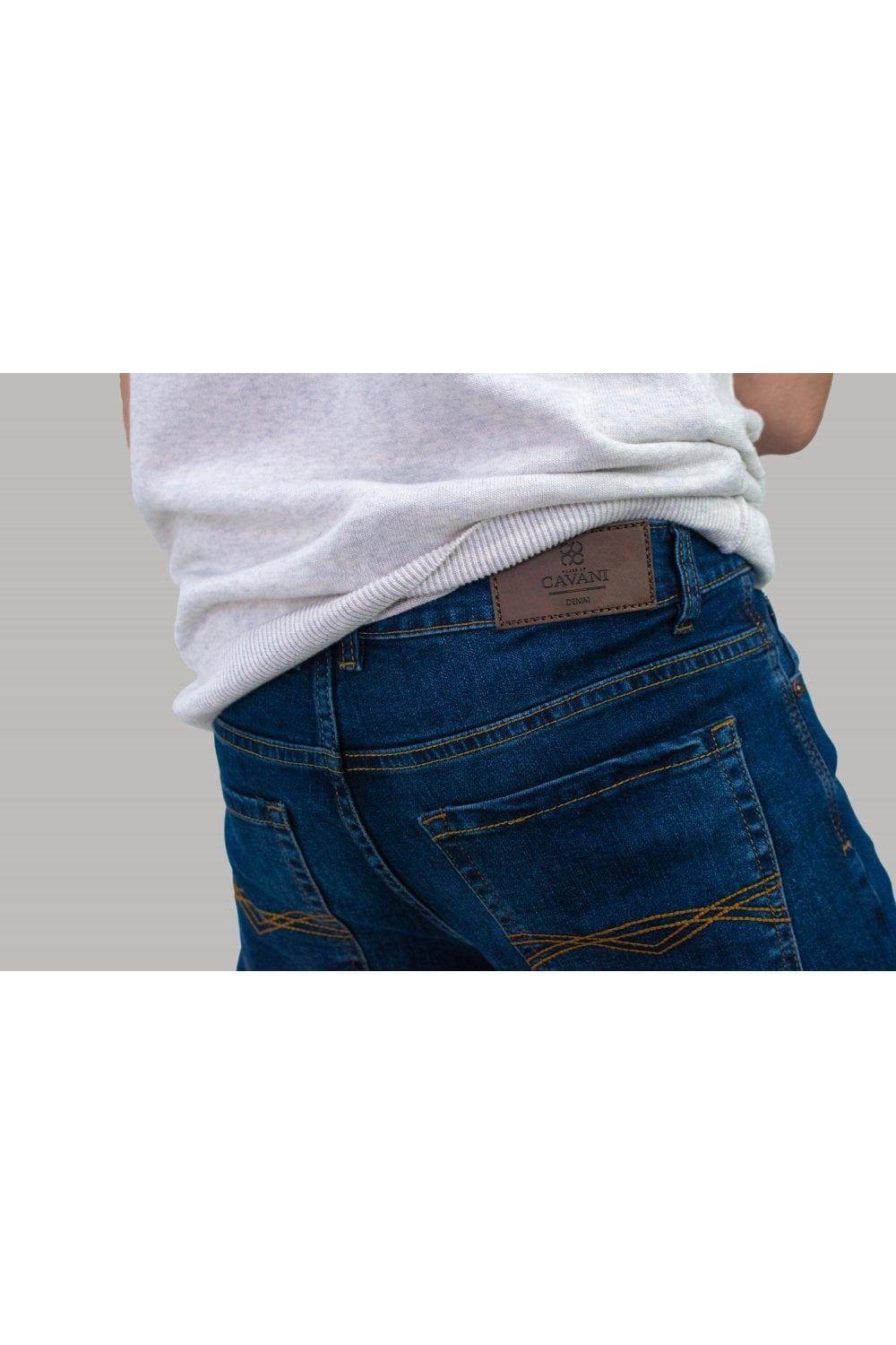 Mens Stretch Denim Jeans Navy Stonewash Black Premium Milano Smart Casual - Knighthood Store